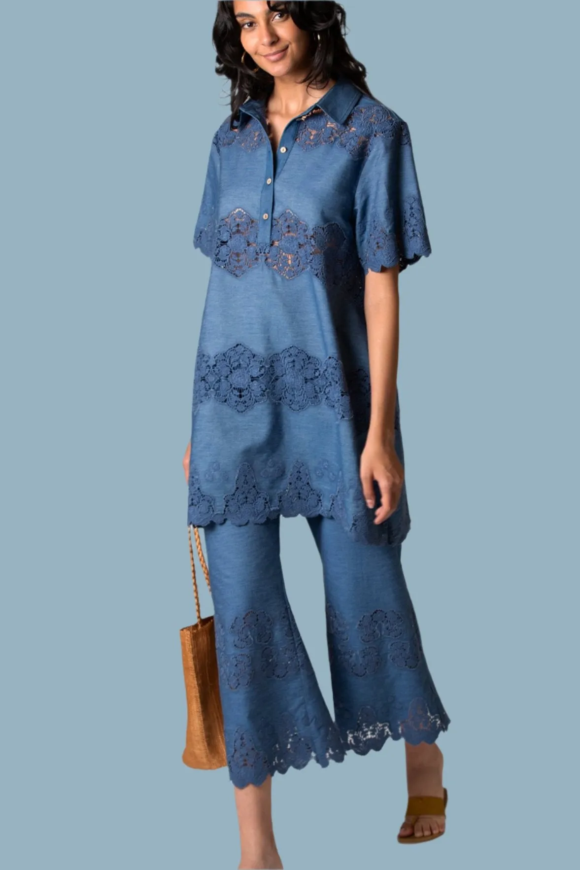 Alegra Embroidered Flare Pants in Indigo Denim