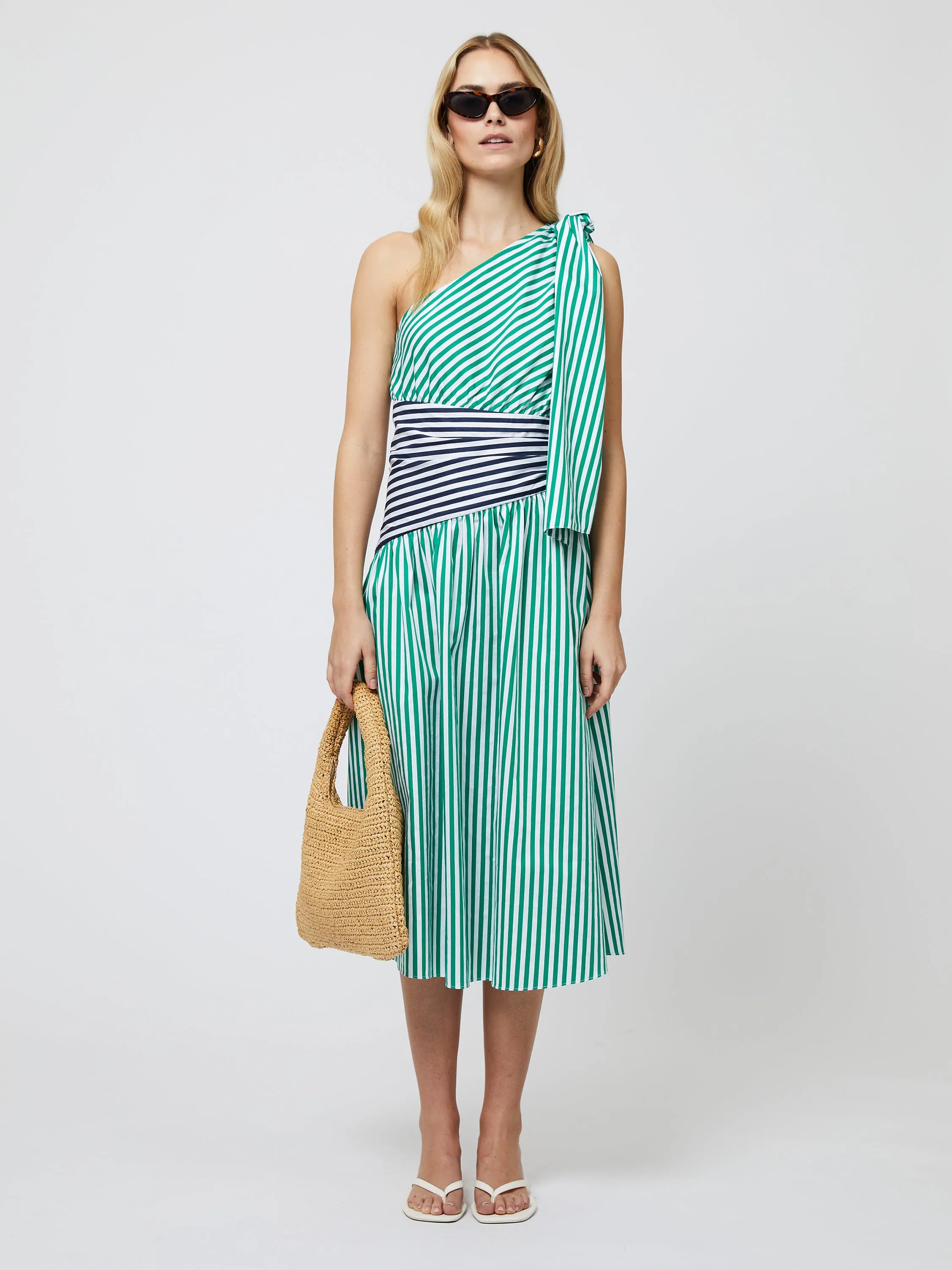 Alexis Cotton One Shoulder Striped Dress
