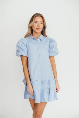 Alicia Pleated Hem Mini Dress in Powder Blue