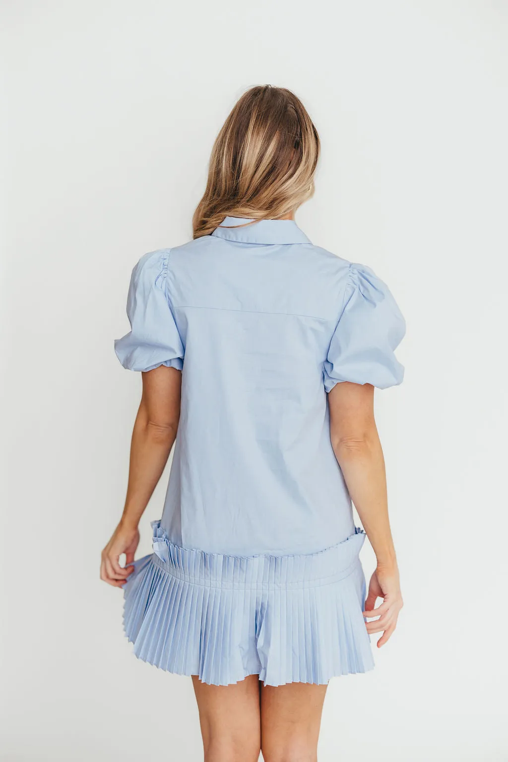 Alicia Pleated Hem Mini Dress in Powder Blue
