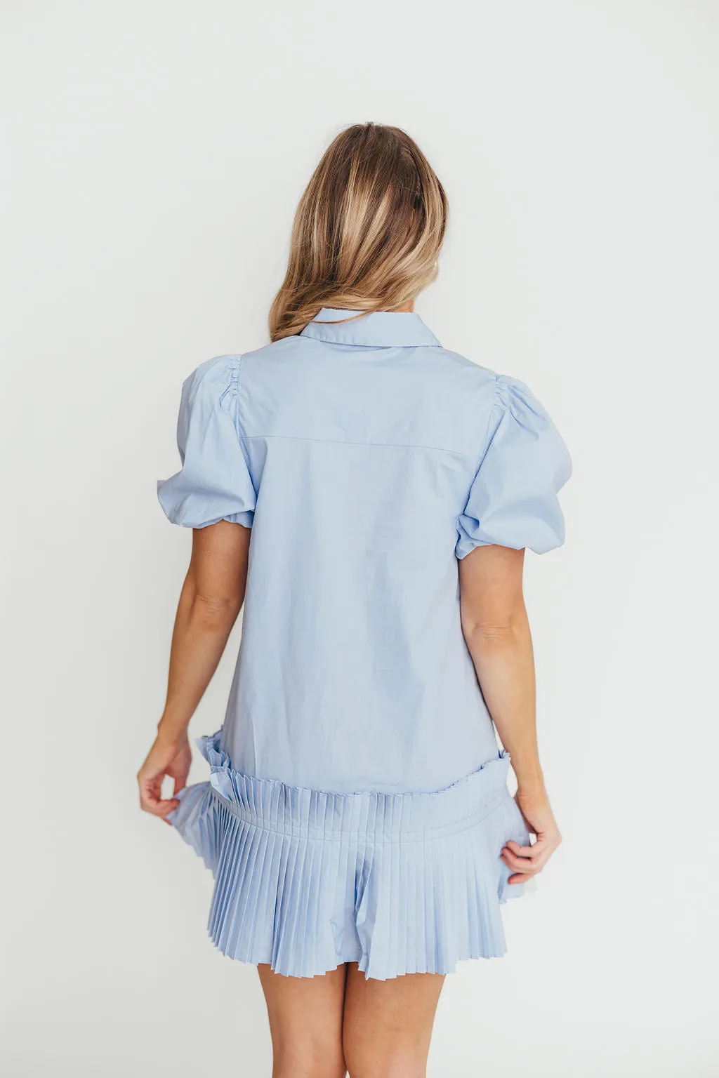 Alicia Pleated Hem Mini Dress in Powder Blue