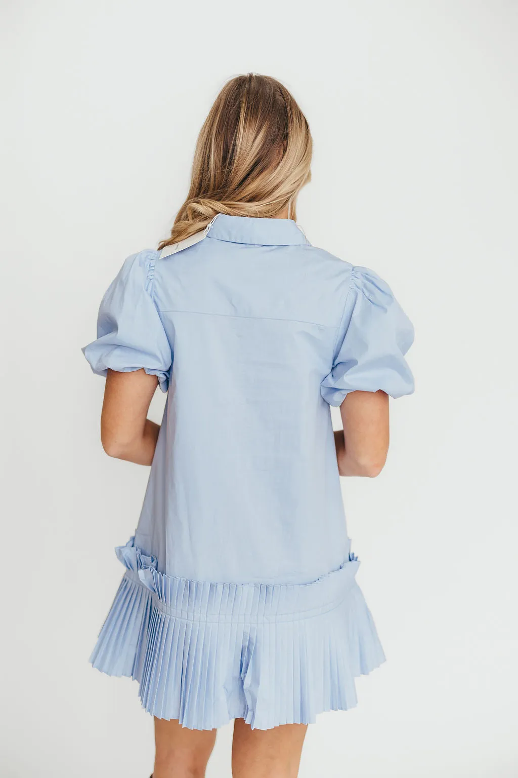 Alicia Pleated Hem Mini Dress in Powder Blue