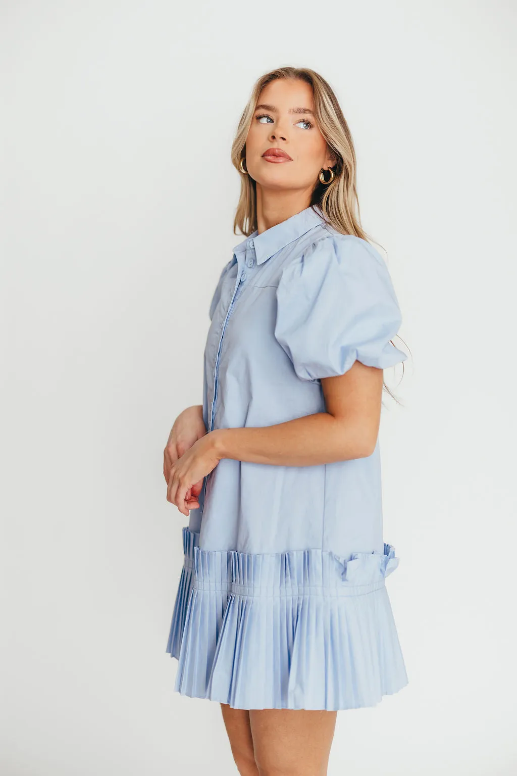 Alicia Pleated Hem Mini Dress in Powder Blue