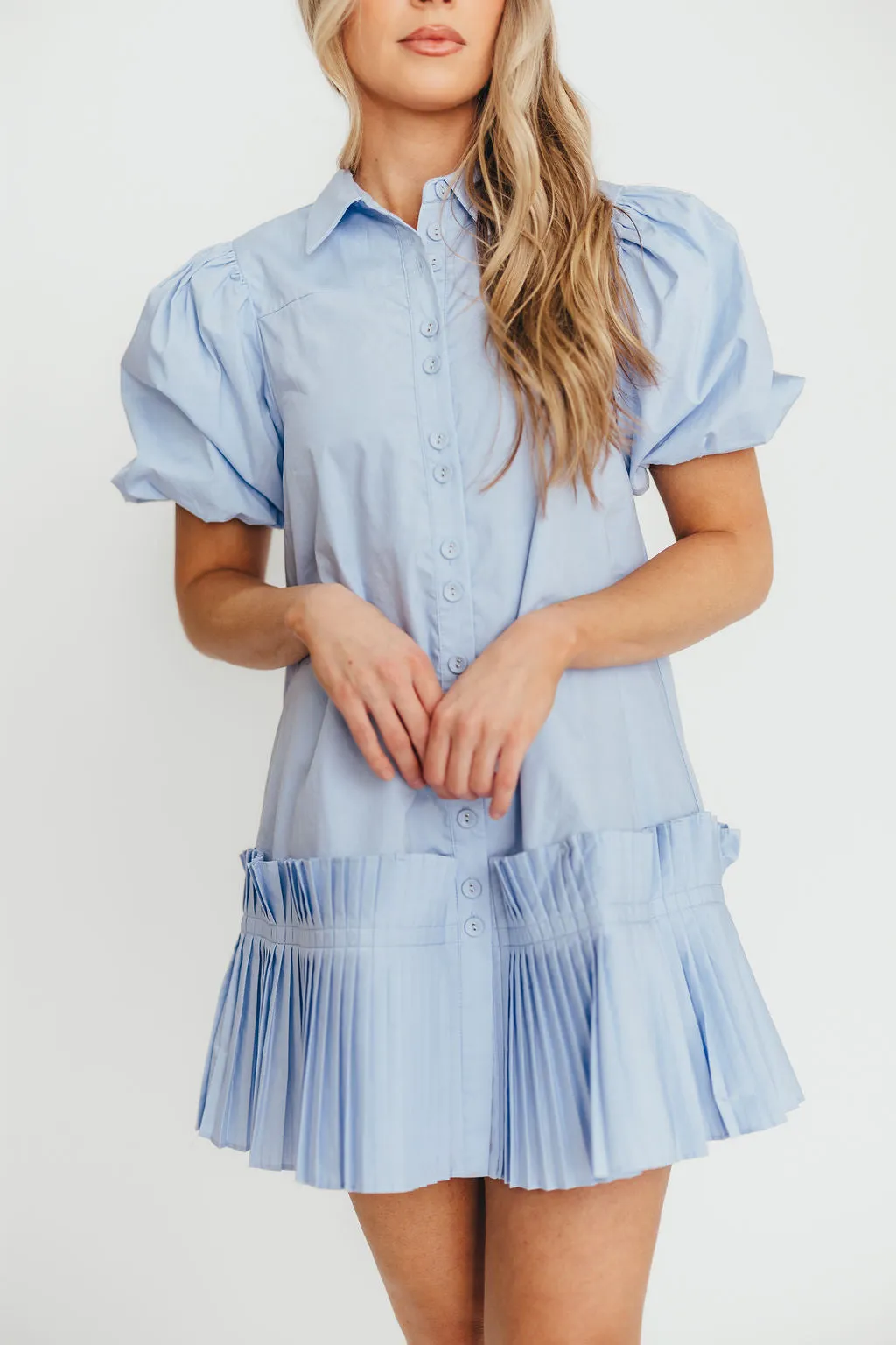 Alicia Pleated Hem Mini Dress in Powder Blue