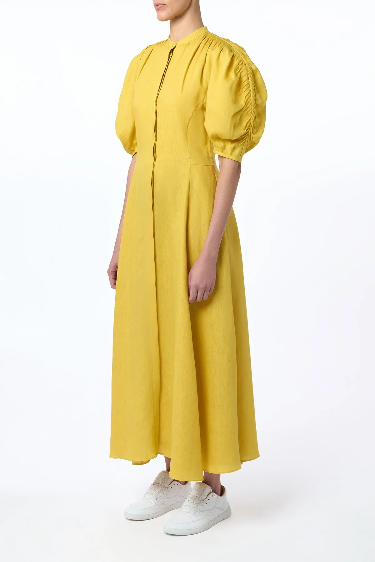 Arabella Shirtdress in Goldenrod Aloe Linen