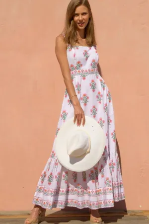 Aurelia Block Print Dress | White/Pink