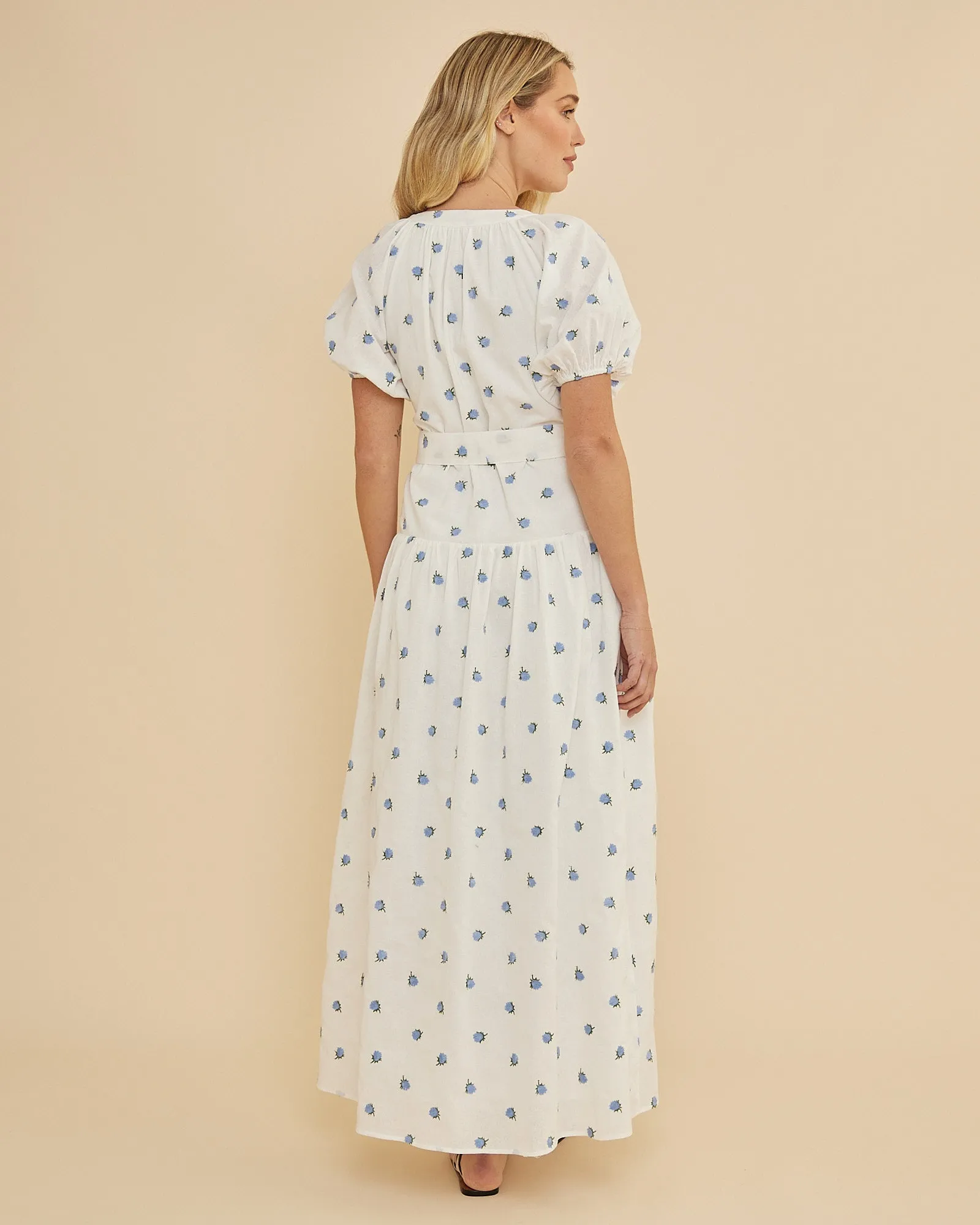 Bea Embroidered Puff Sleeve Maxi Dress