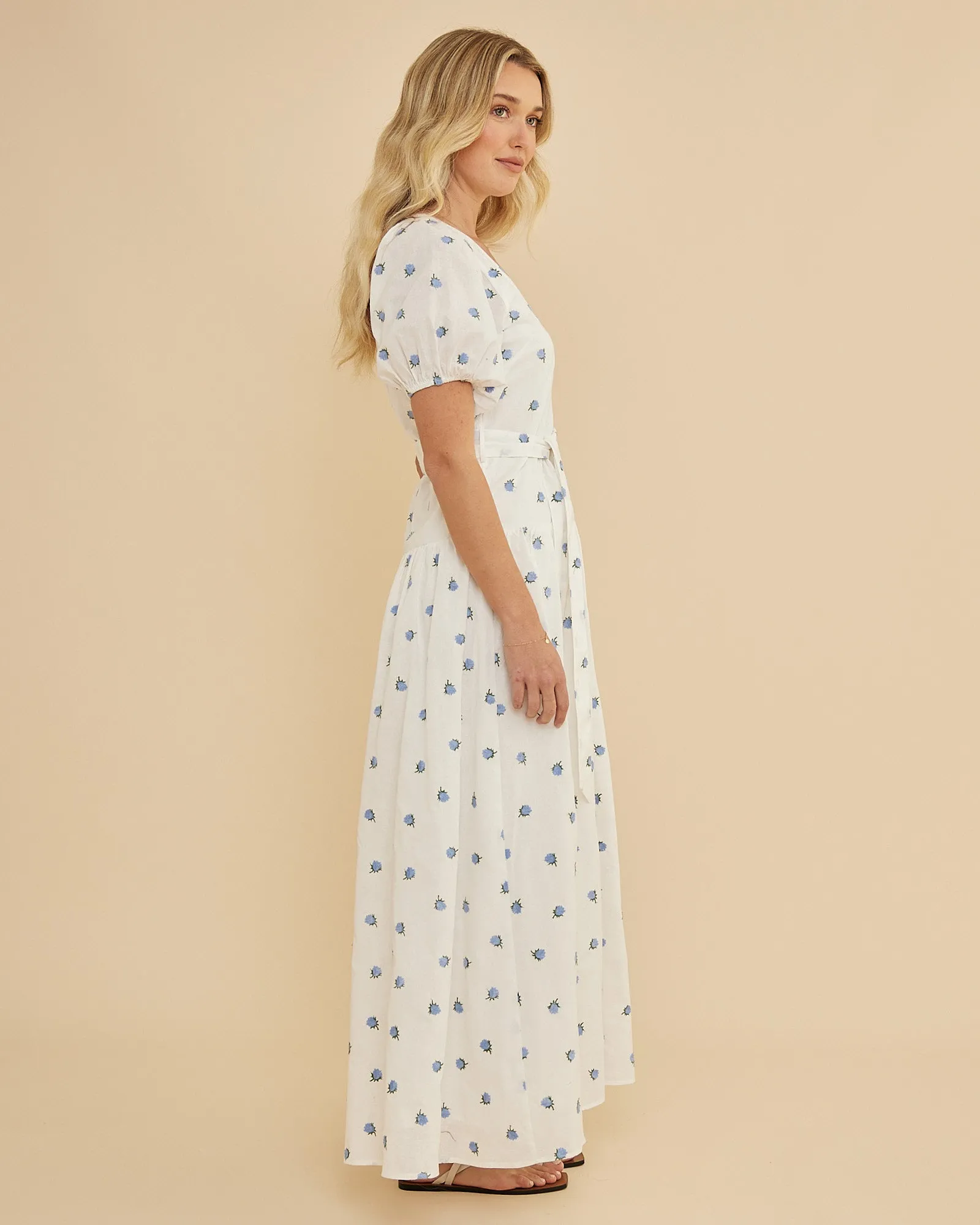 Bea Embroidered Puff Sleeve Maxi Dress
