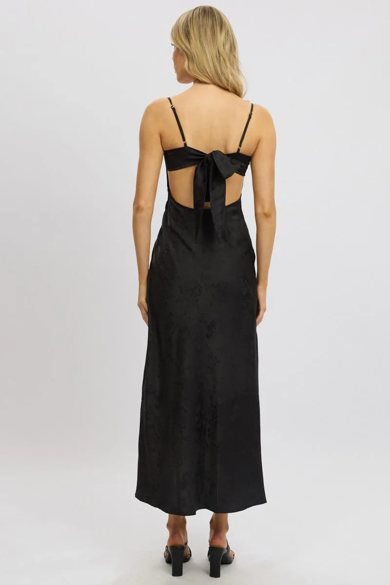 Black Maxi Dress Back Tie Satin