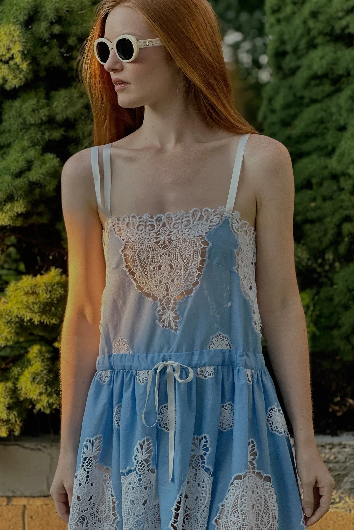 Brielle Versailles Cotton Embroidery Mini Dress - Periwinkle