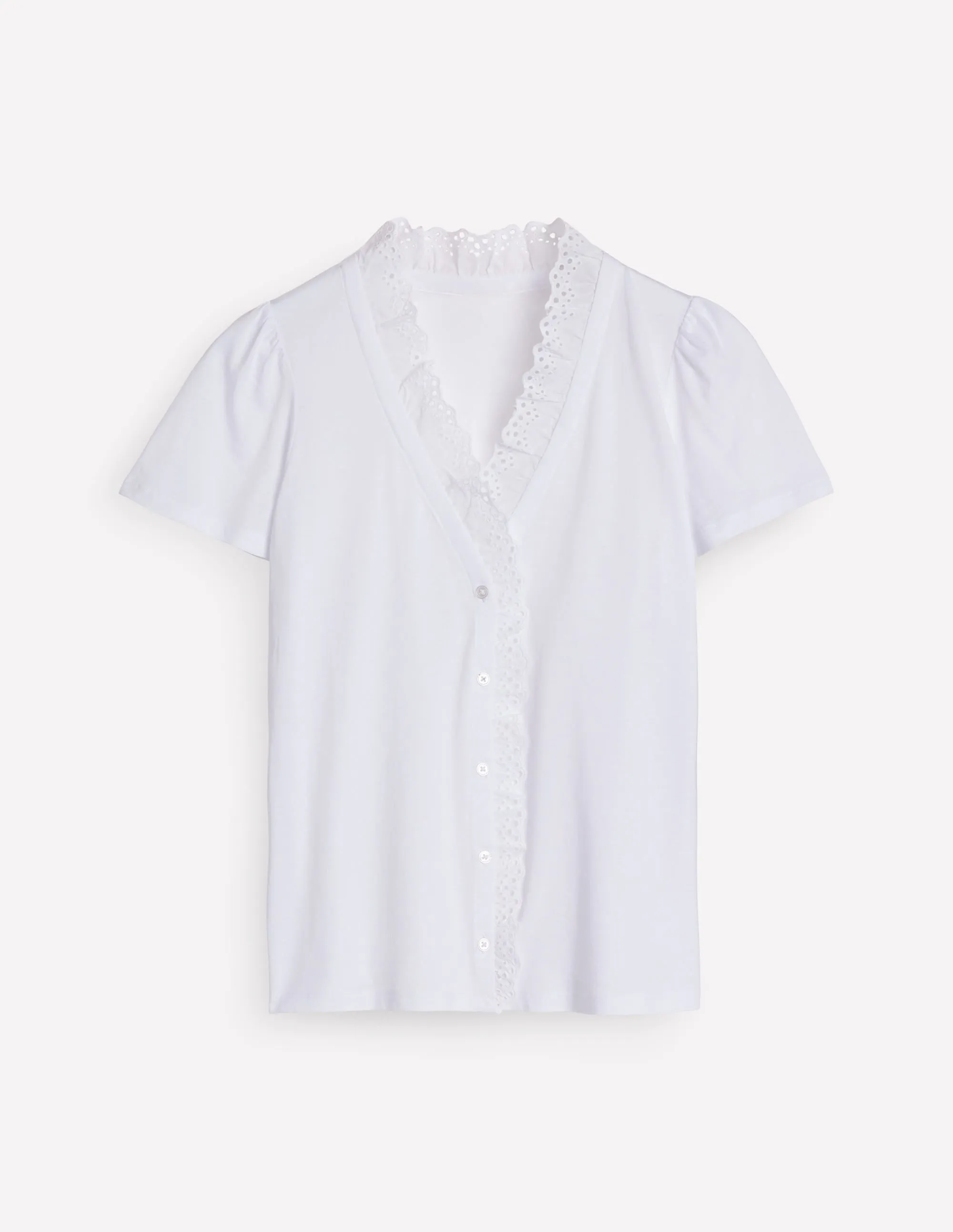 Broderie V-Neck Top-White