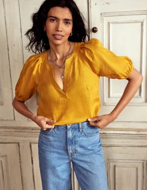 Brooke Linen Top-Golden Rye