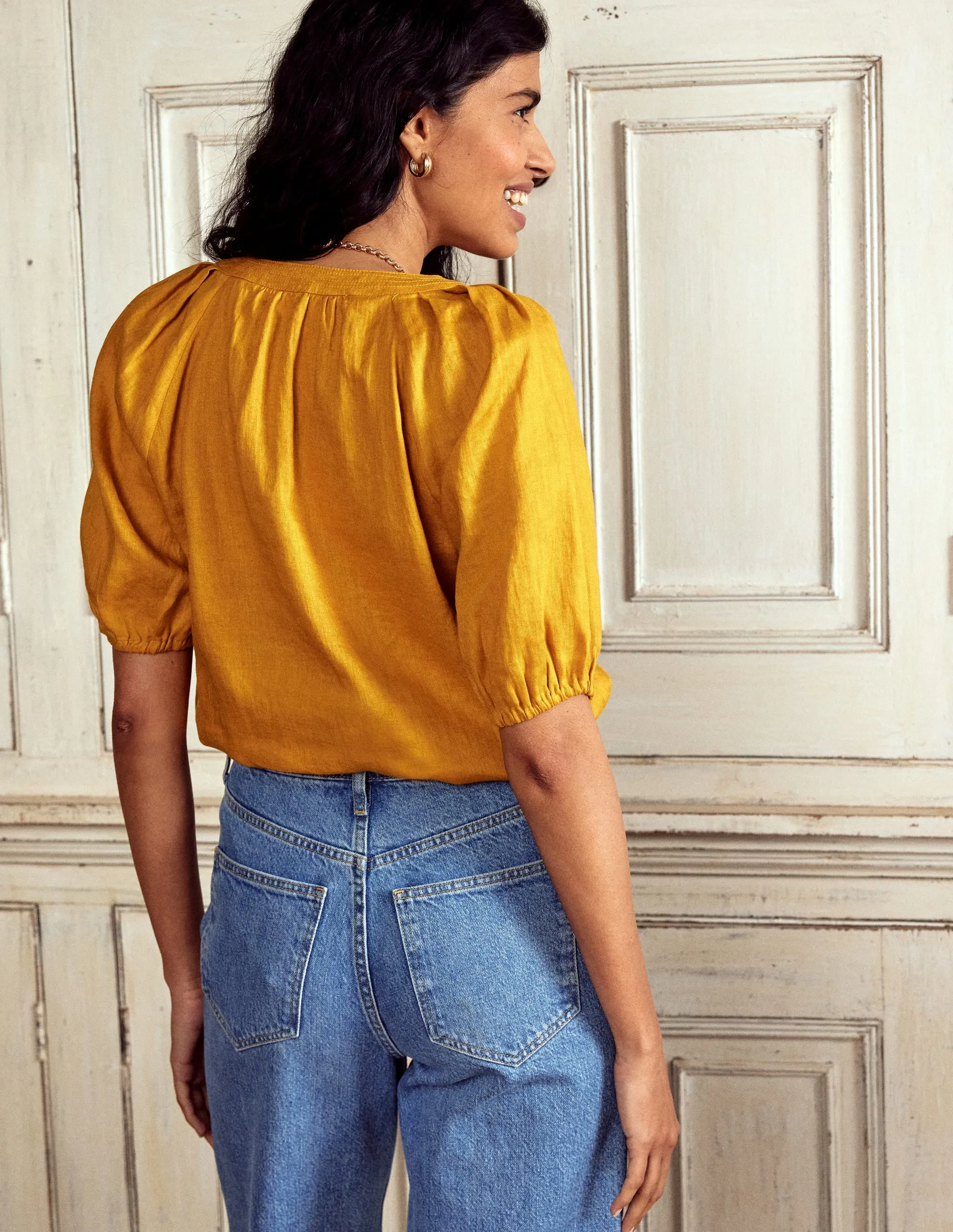 Brooke Linen Top-Golden Rye