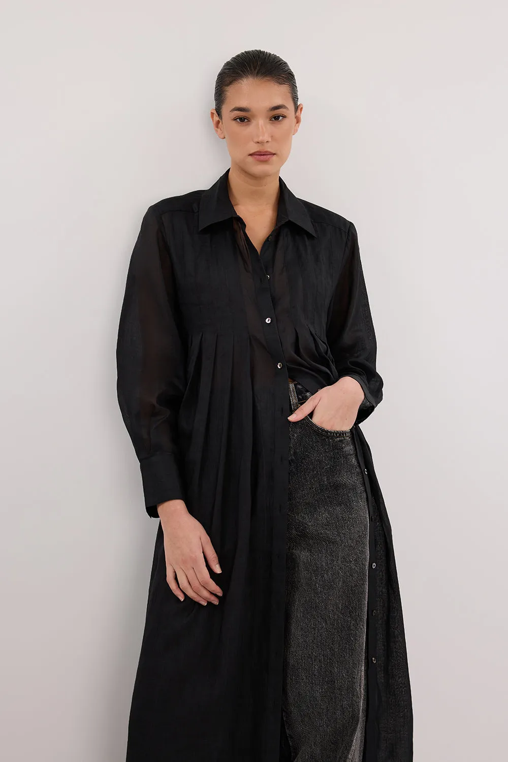 CARMEL BLACK RAMIE SHIRT DRESS