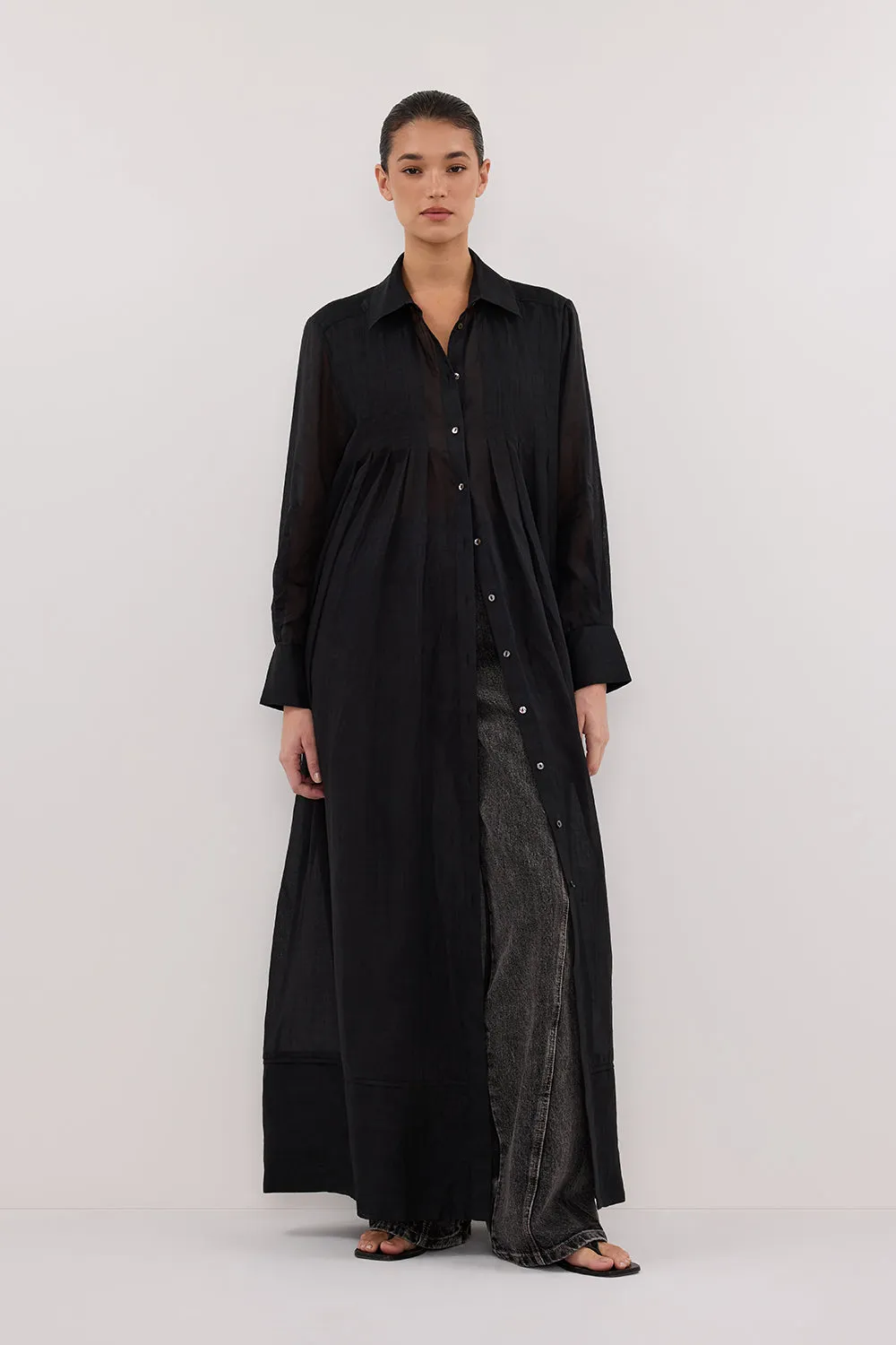 CARMEL BLACK RAMIE SHIRT DRESS