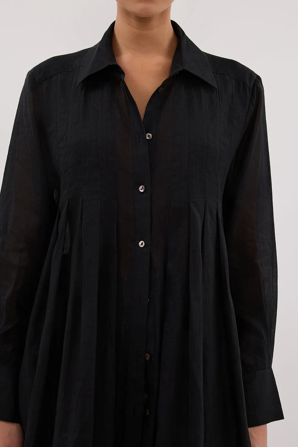 CARMEL BLACK RAMIE SHIRT DRESS