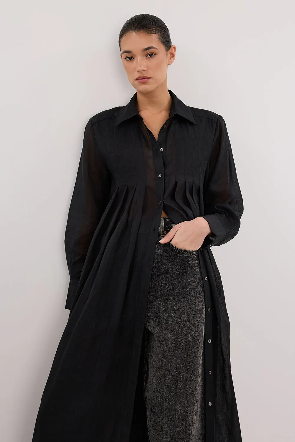 CARMEL BLACK RAMIE SHIRT DRESS