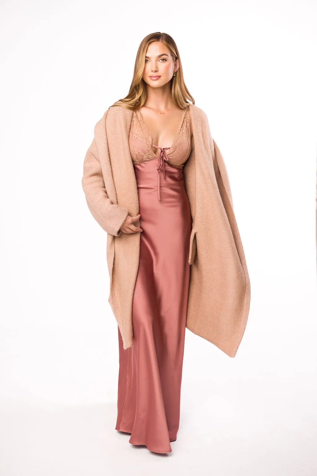 Christina Lace & Satin Contrast Maxi Dress in Blushed Cashmere