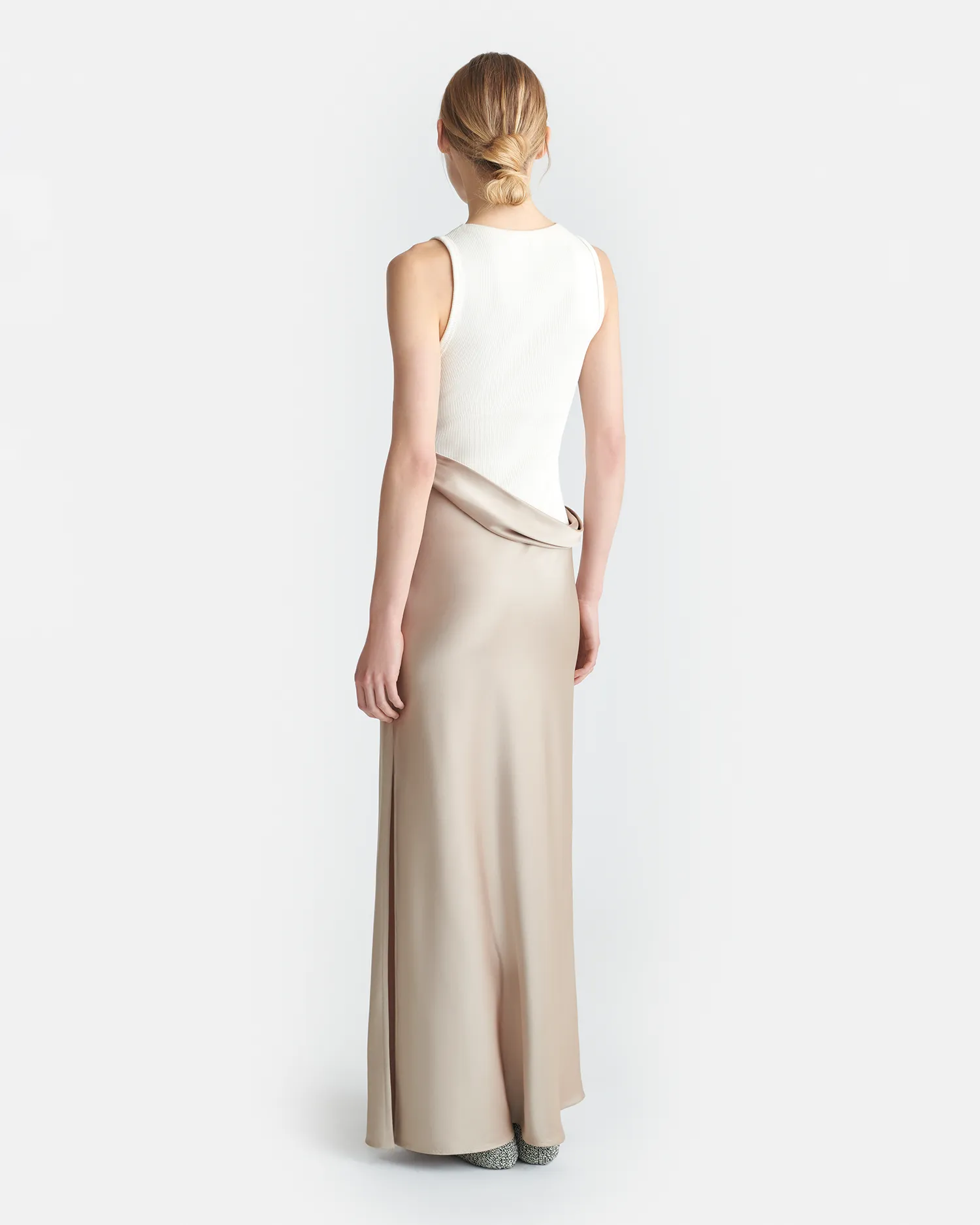 Cobee - Ribbed Jersey and Slip Satin Dress - Dune/Creme