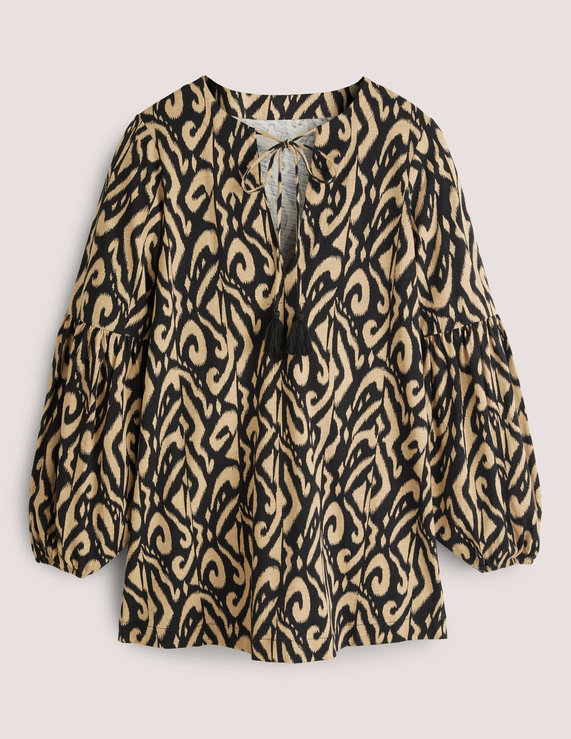 Cotton Jersey Kaftan-Black. Ikat