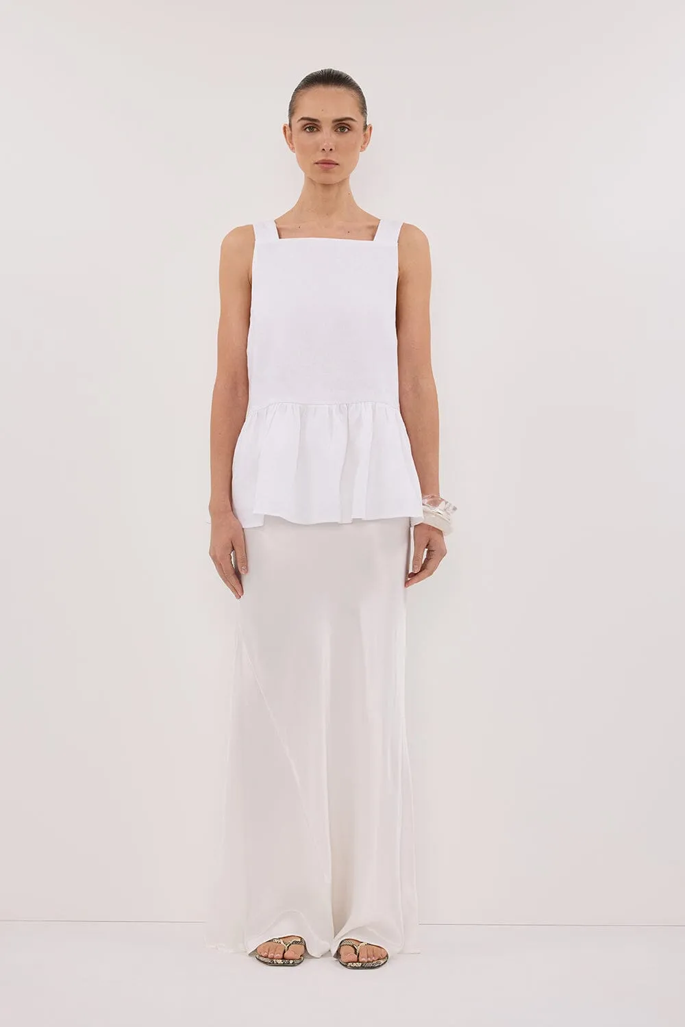 DAISY WHITE LINEN PEPLUM TOP