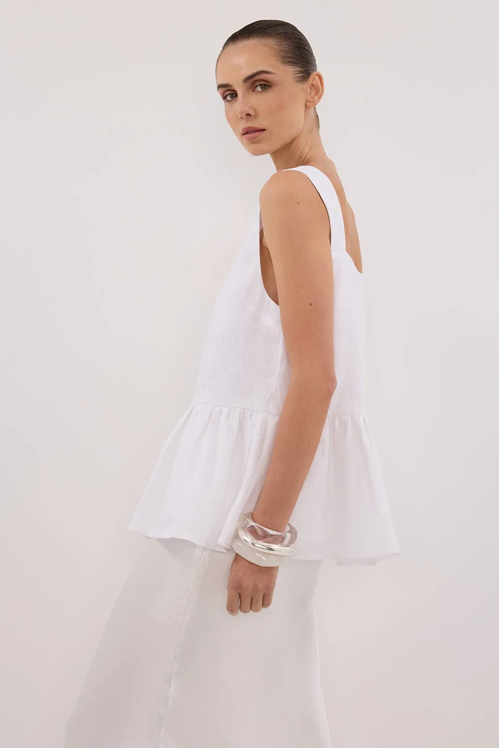 DAISY WHITE LINEN PEPLUM TOP