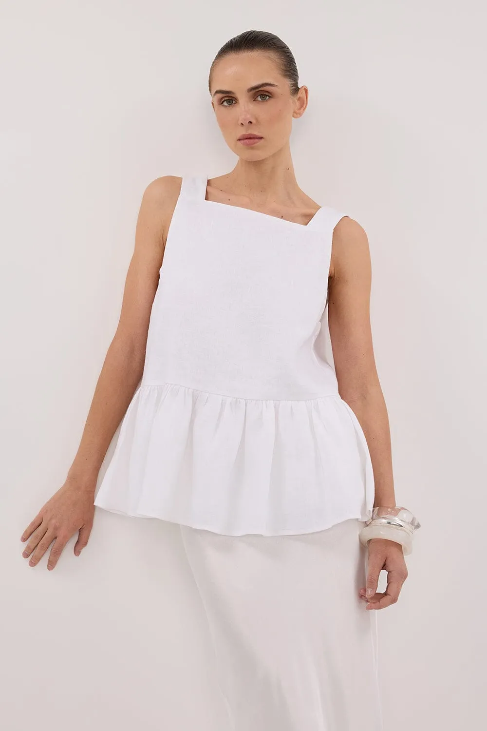 DAISY WHITE LINEN PEPLUM TOP