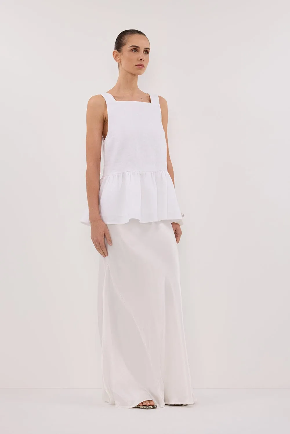 DAISY WHITE LINEN PEPLUM TOP