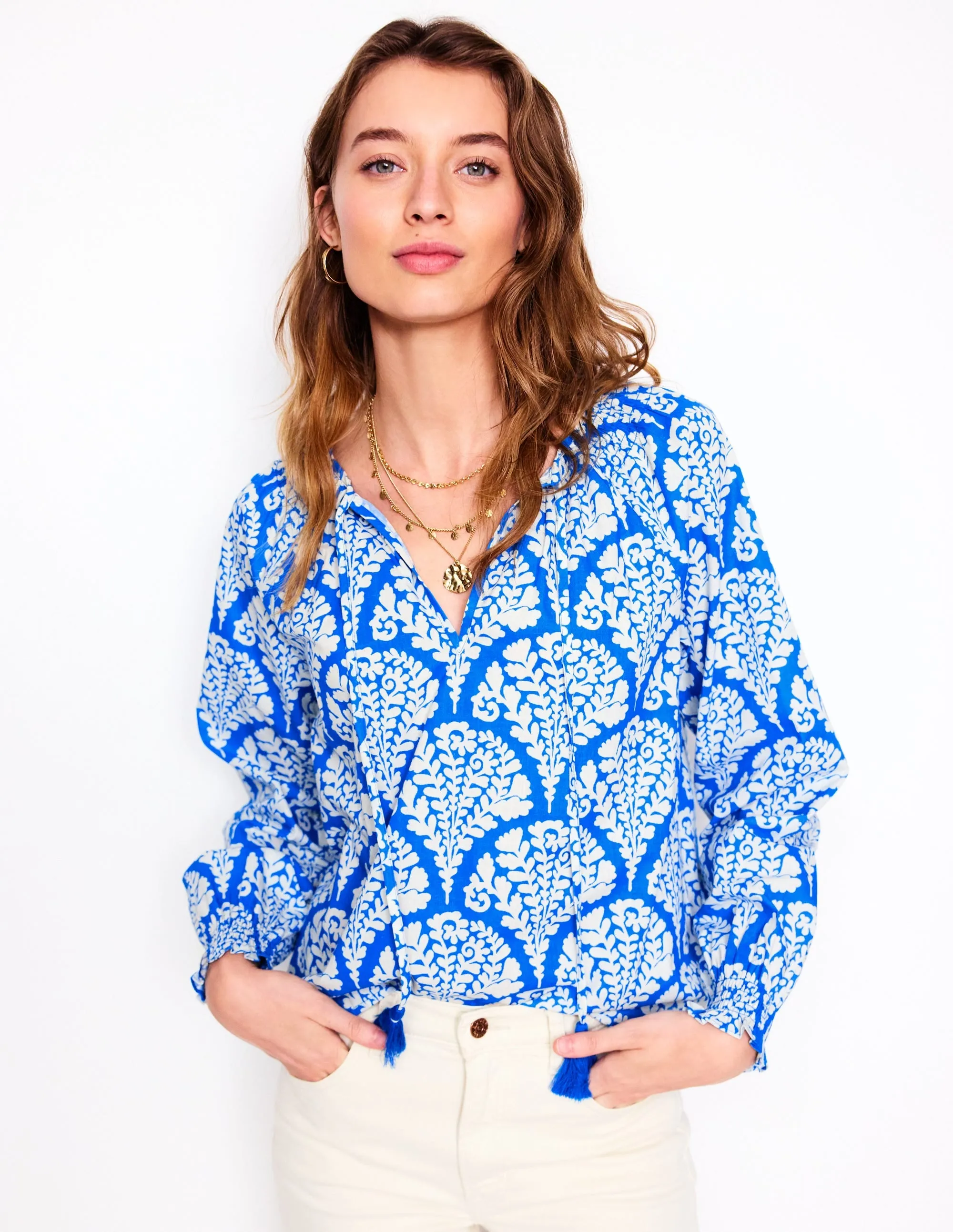 Easy Cotton Blouse-Cerulean Blue. Blossomy