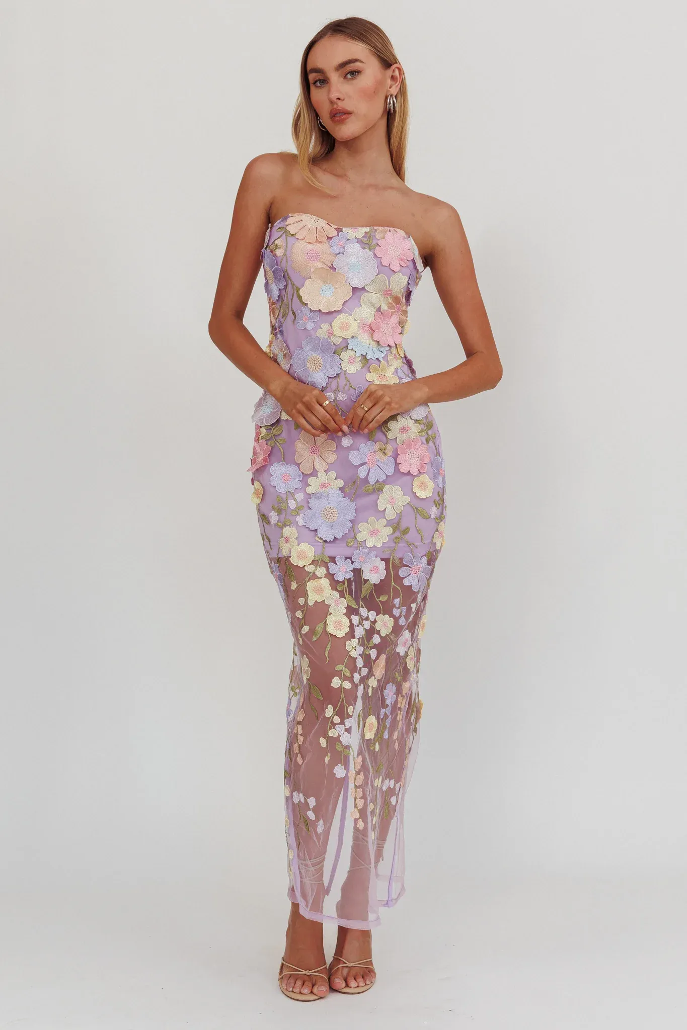 Euphoria Dream Embellished Mesh Maxi Dress Lilac