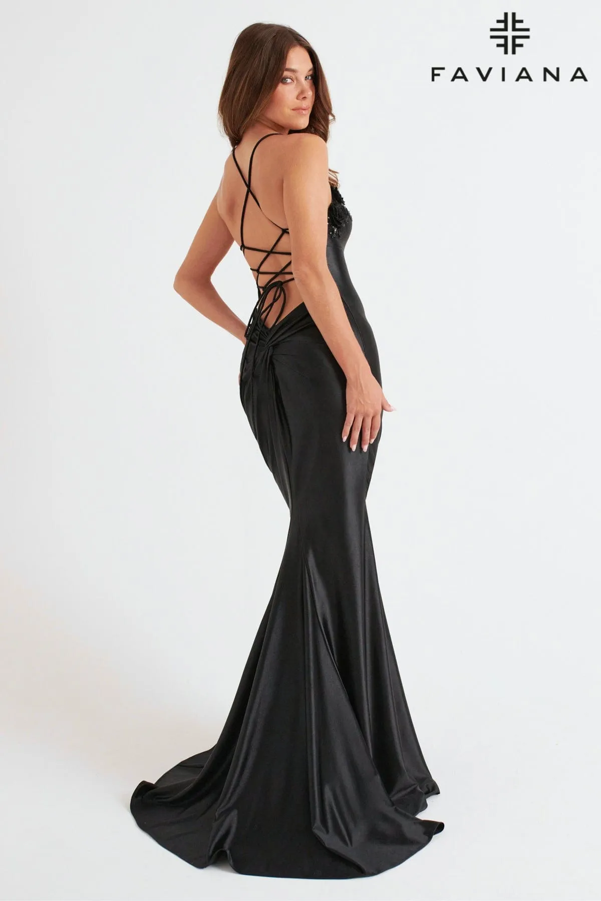 Faviana 11249 Formal Long Fitted Applique Prom Dress