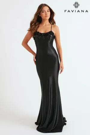 Faviana 11249 Formal Long Fitted Applique Prom Dress