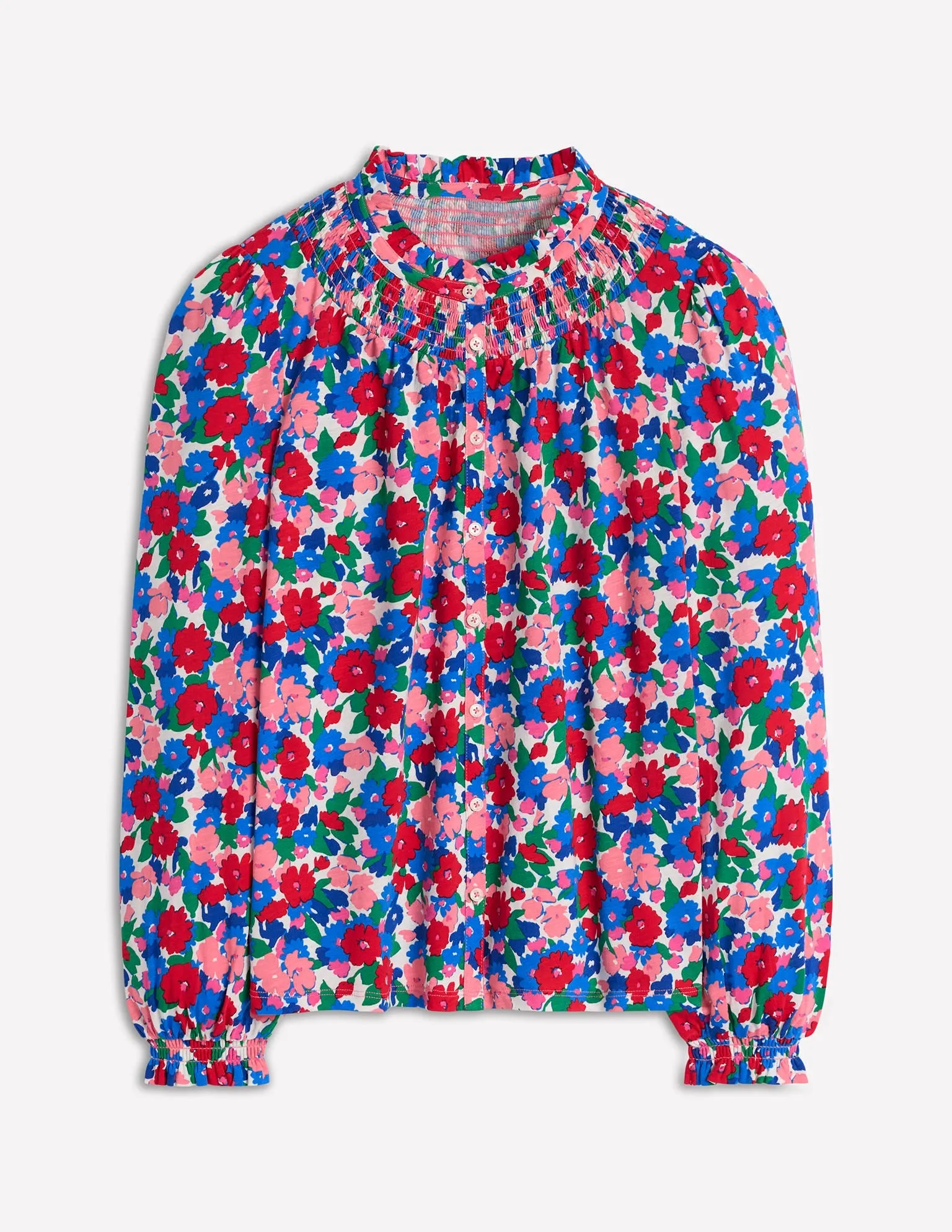 Fay Smocked Jersey Shirt-Painterly Meadow