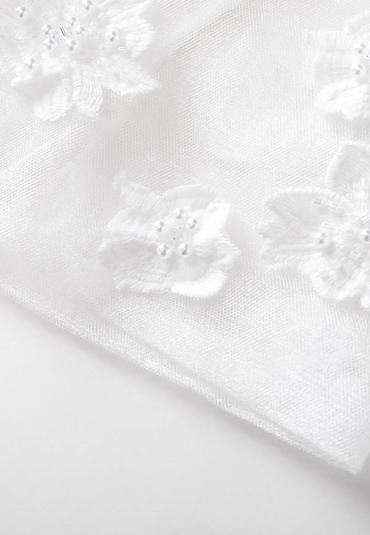 Floral-appliqué Beaded-detail Embroidered Mesh Dress
