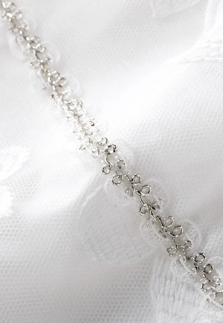 Floral-appliqué Beaded-detail Embroidered Mesh Dress