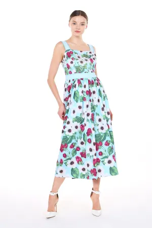 Floral Sleeveless Strap Midi Dress