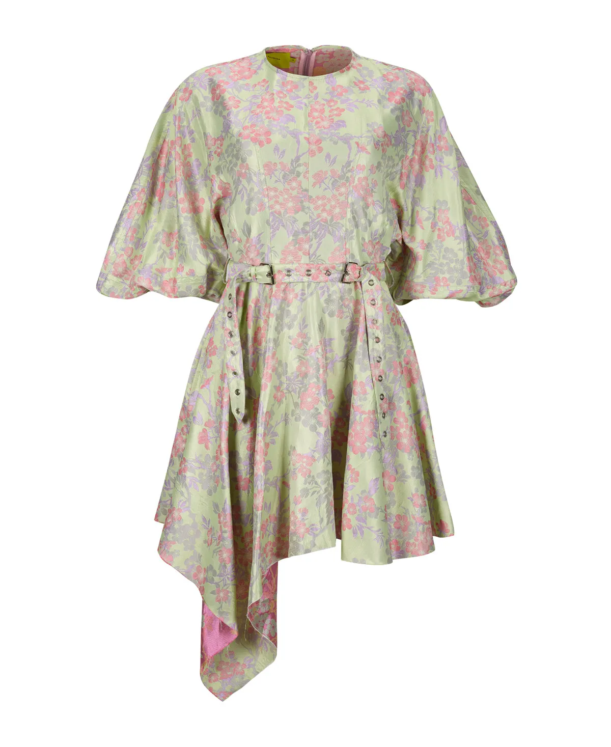 FLOWER BROCADE BALLOON SLEEVE DRESS