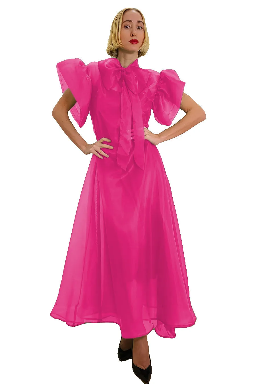 Flutter Sleeve Chiffon Ribbon Long Dress
