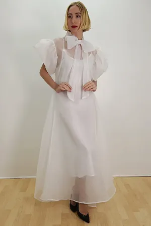 Flutter Sleeve Chiffon Ribbon Long Dress
