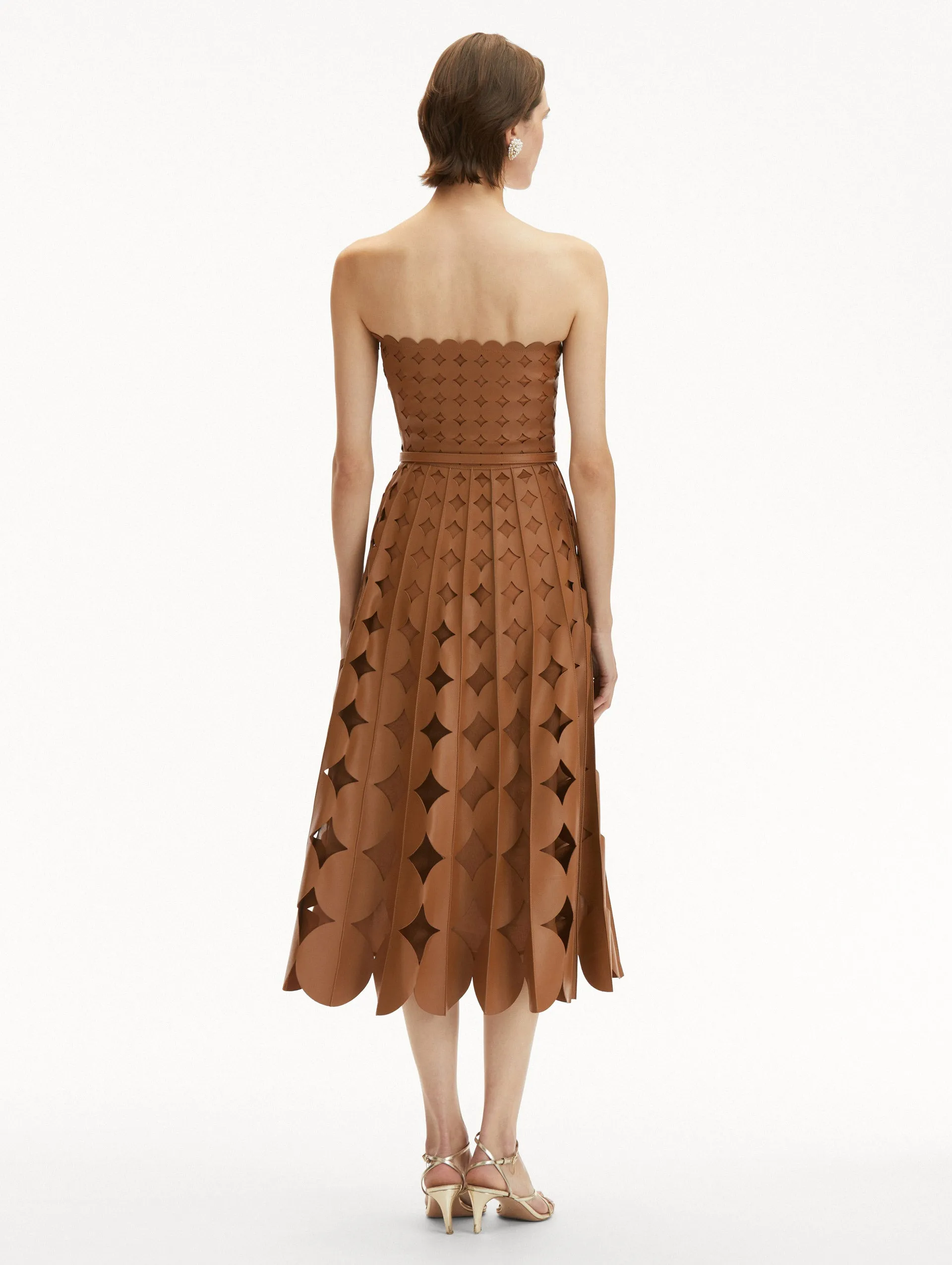 Geometric Circle Cutout Leather Dress