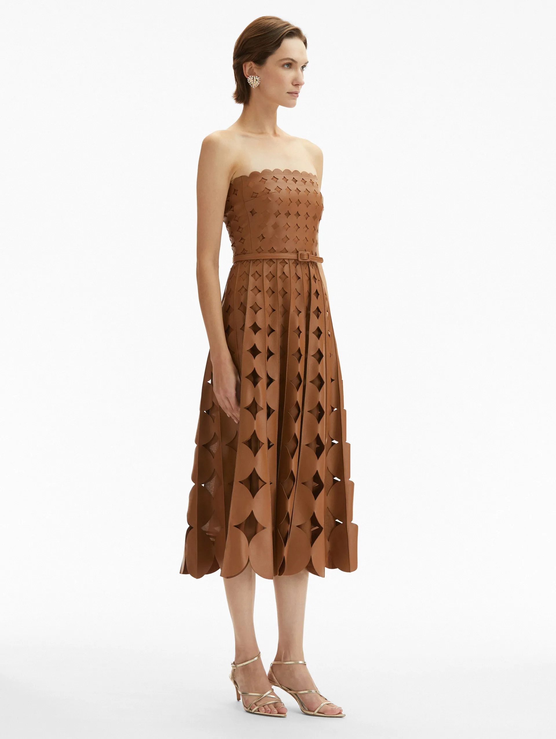 Geometric Circle Cutout Leather Dress