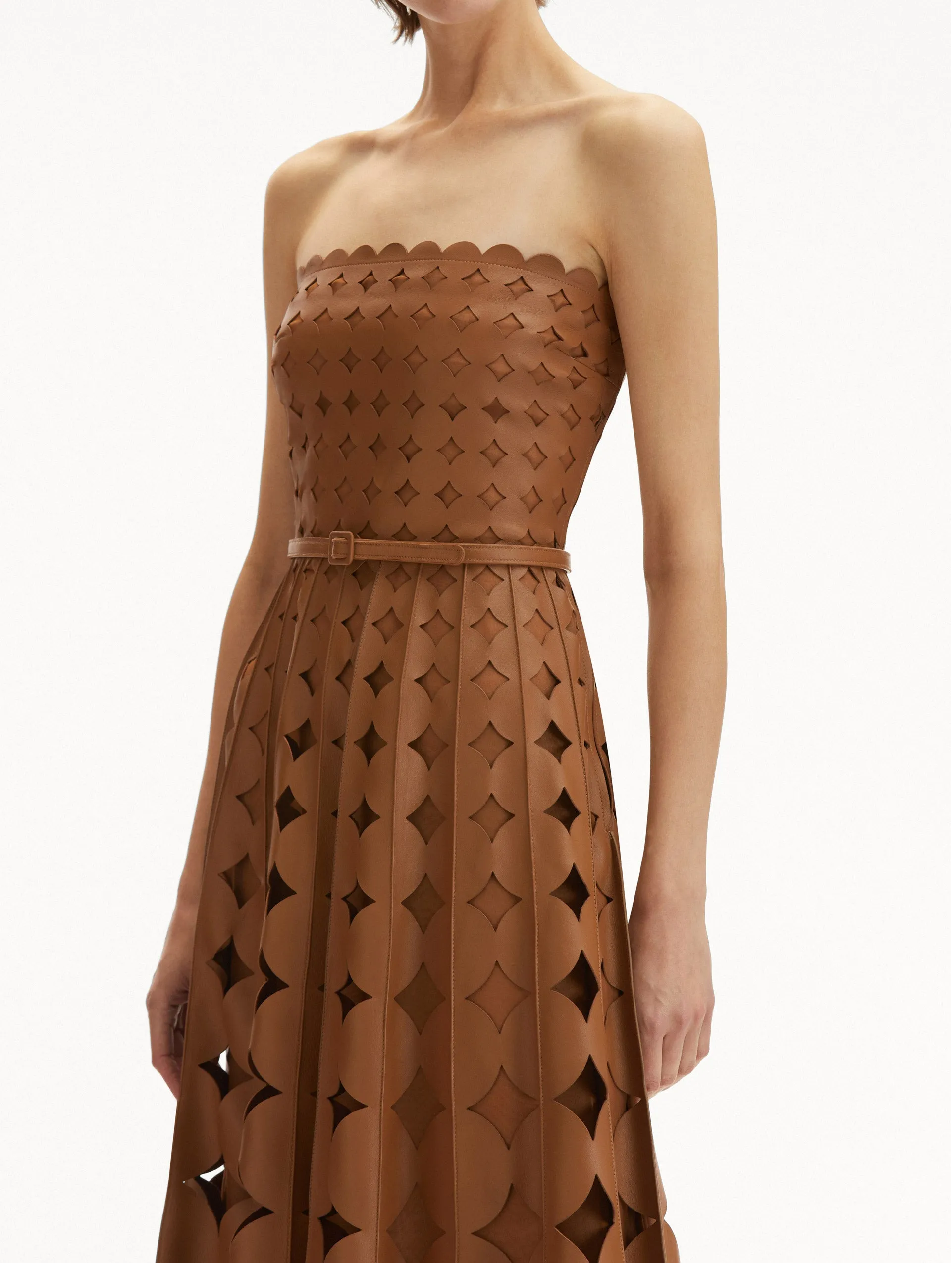 Geometric Circle Cutout Leather Dress