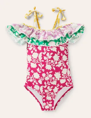 Hotchpotch Frilly Swimsuit-Very Berry Purple Paisley