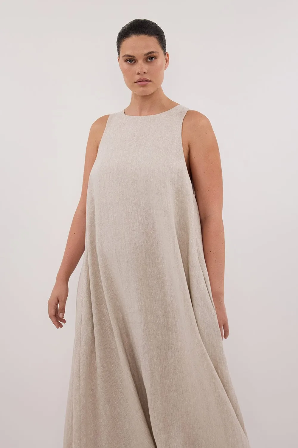 ISABELLE NATURAL LINEN MIDI DRESS
