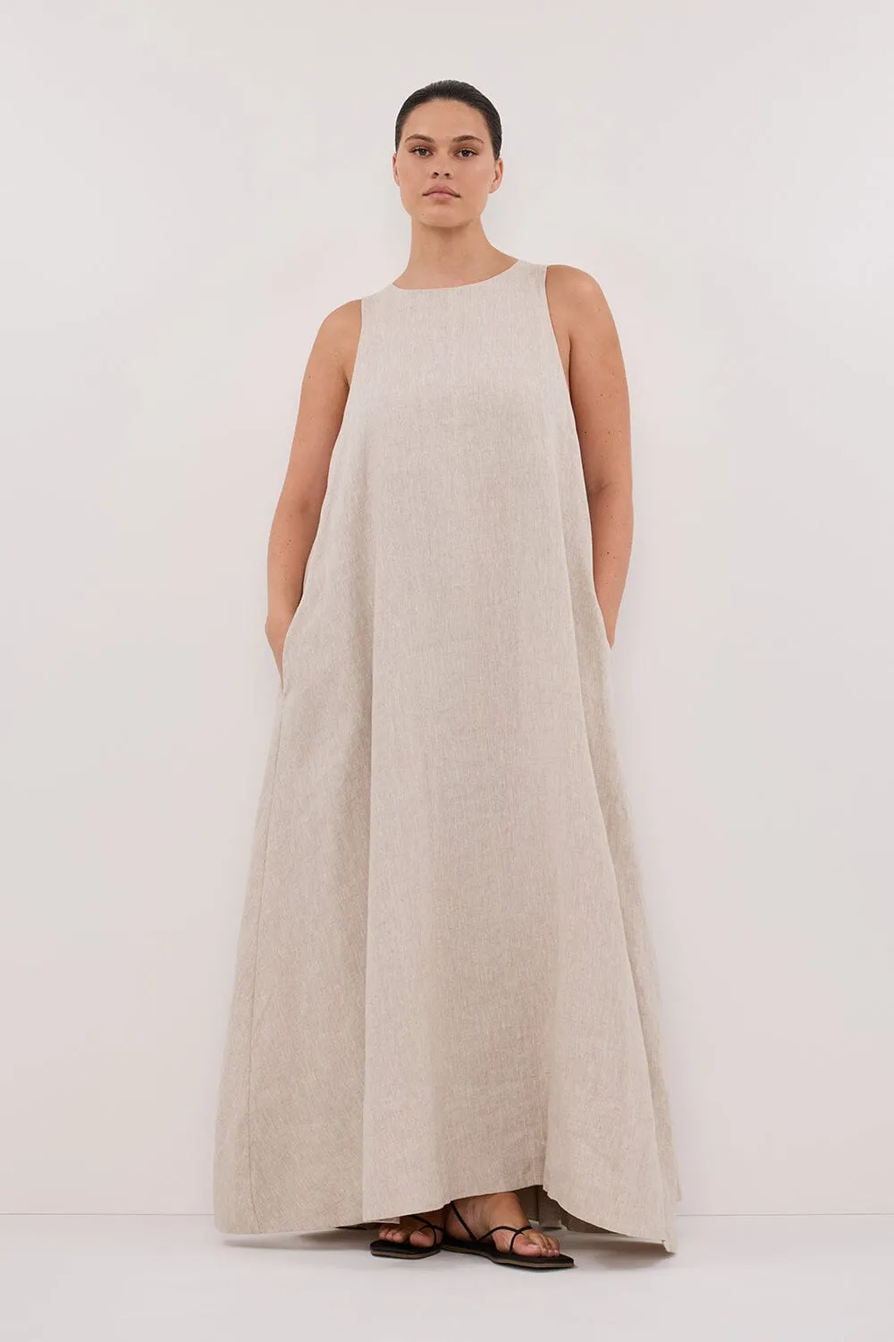 ISABELLE NATURAL LINEN MIDI DRESS