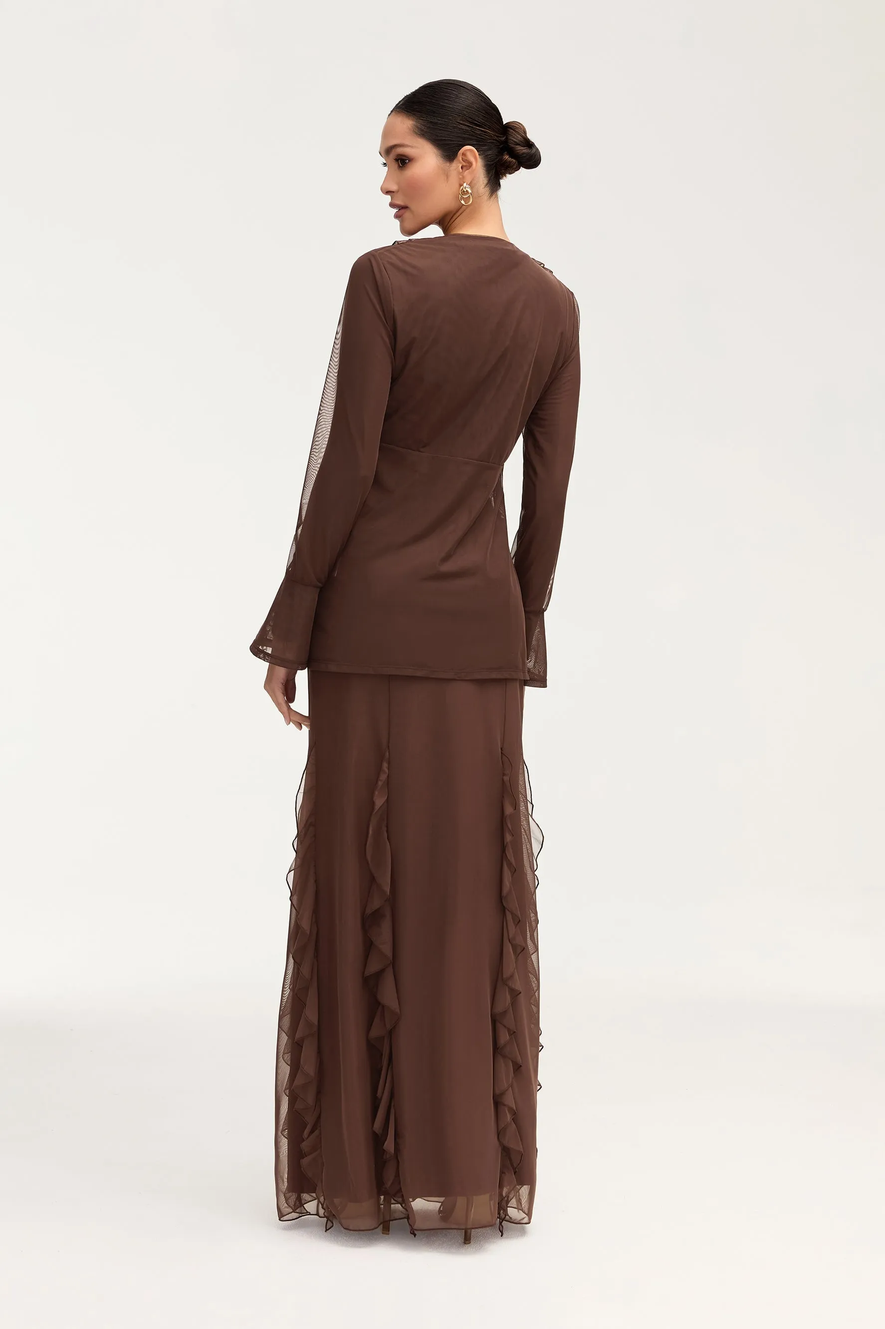 Jida Ruffle Tie Front Top - Espresso