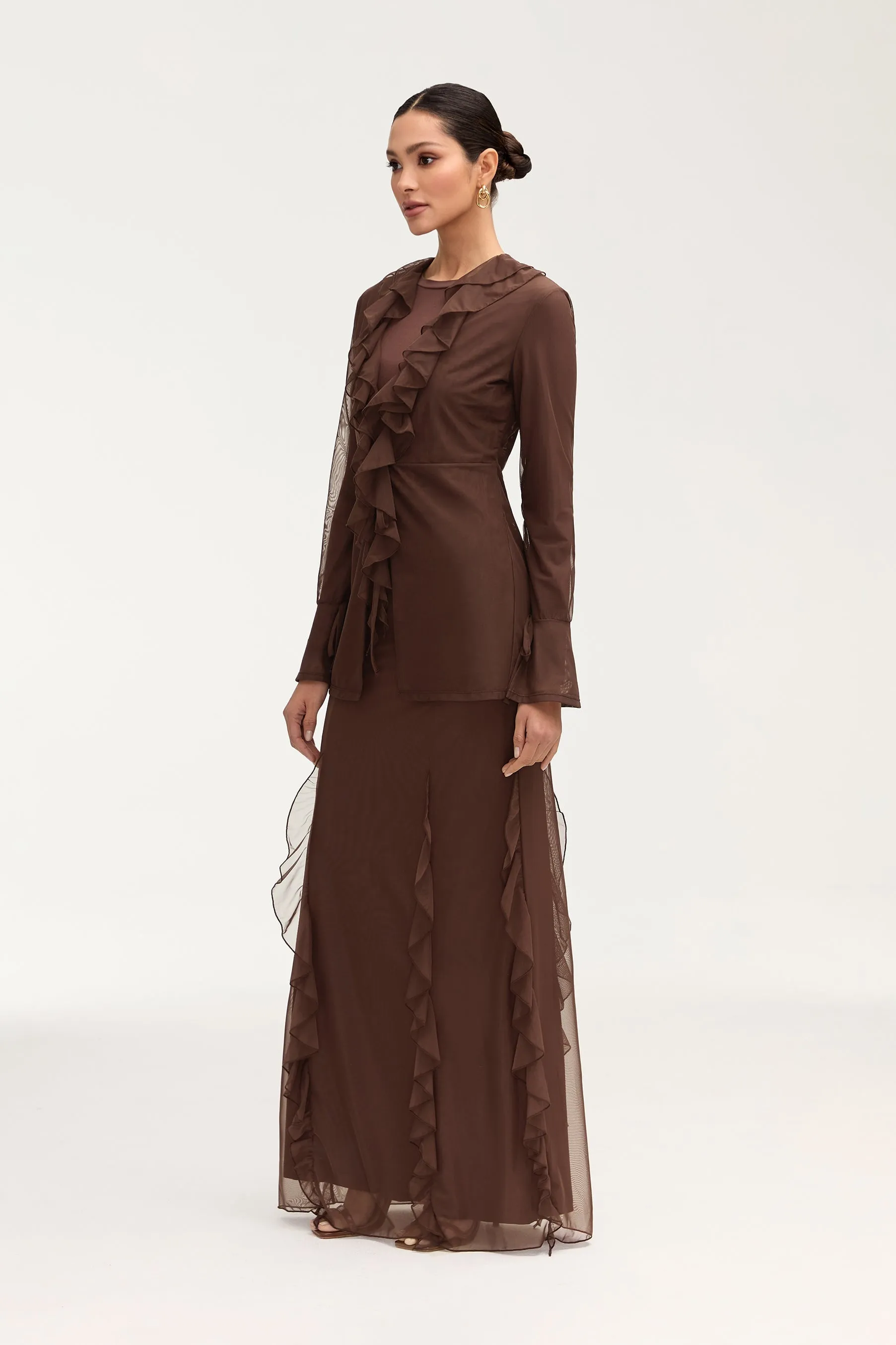 Jida Ruffle Tie Front Top - Espresso