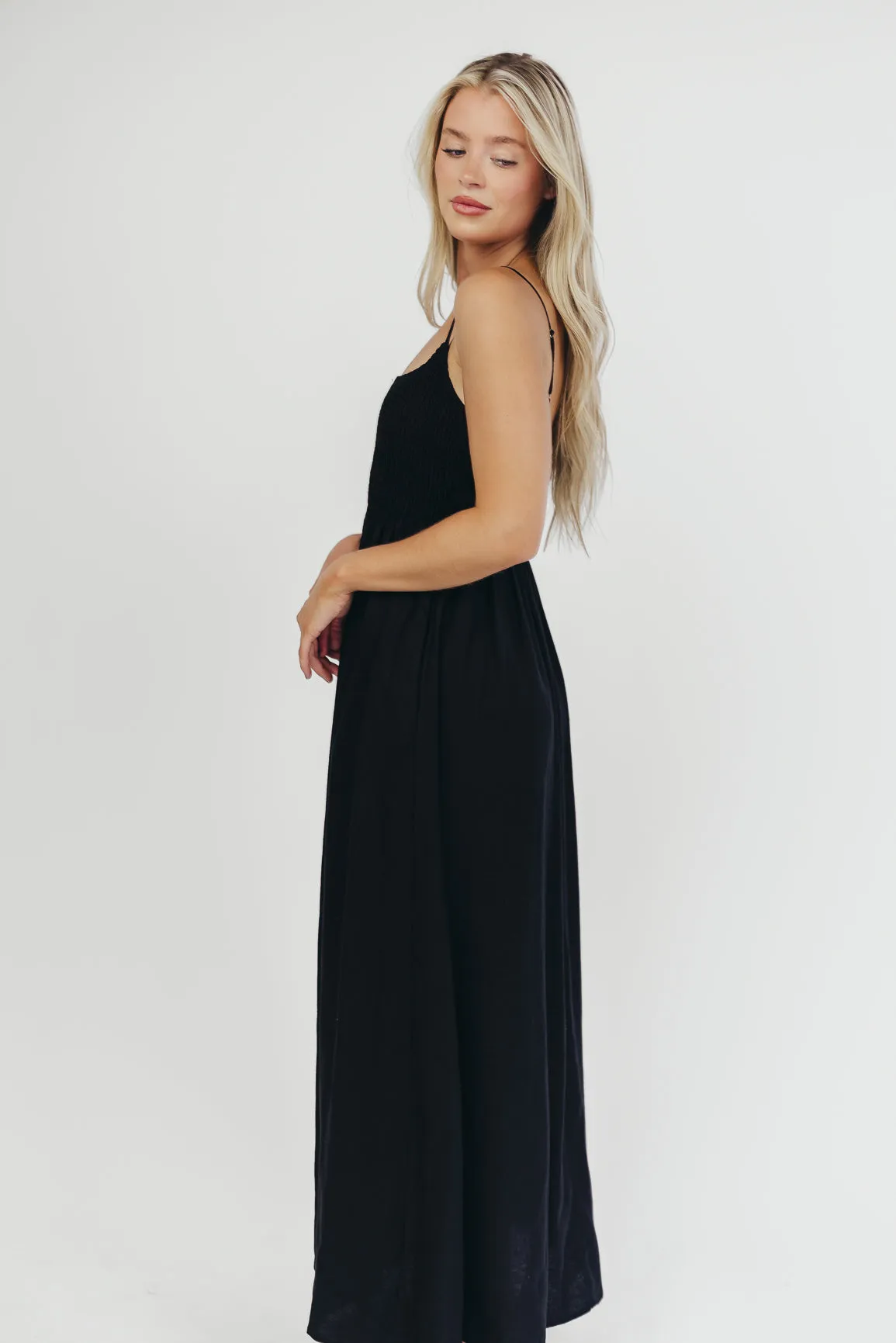 Josefina Smocked Maxi Dress in Black - Bump Friendly