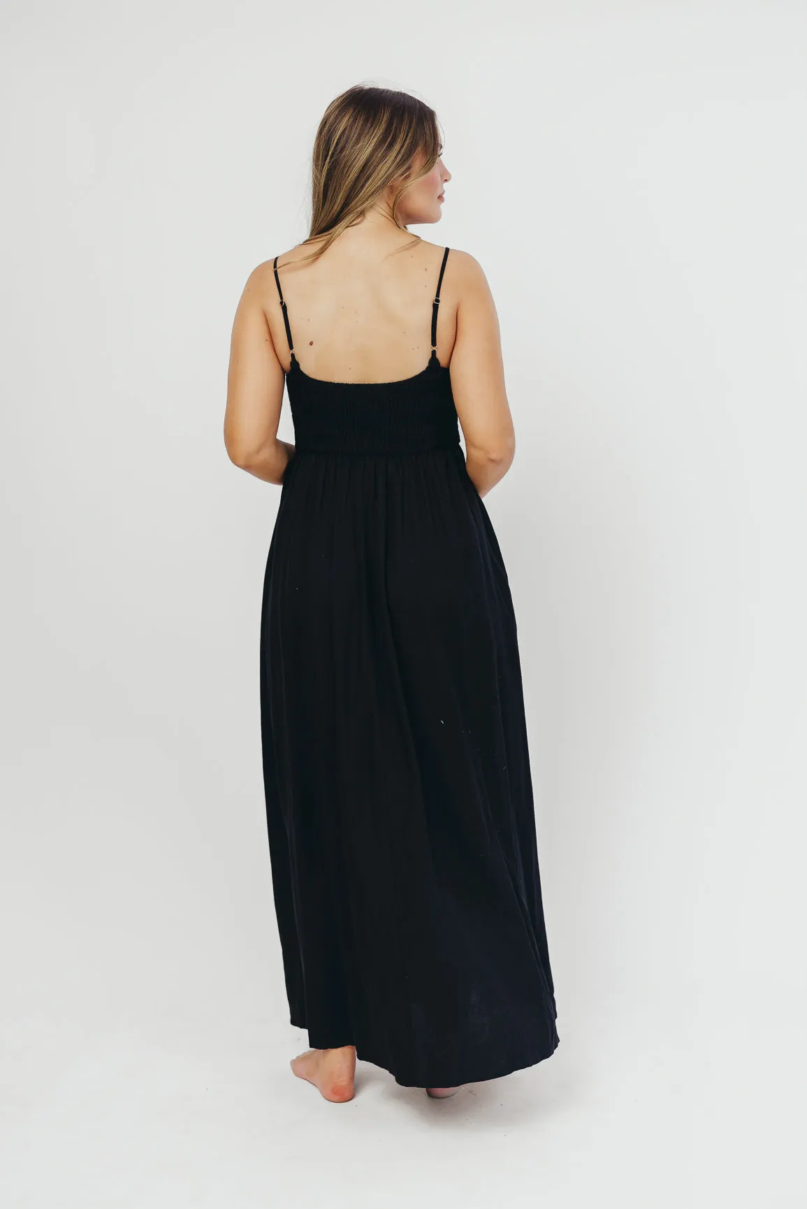 Josefina Smocked Maxi Dress in Black - Bump Friendly
