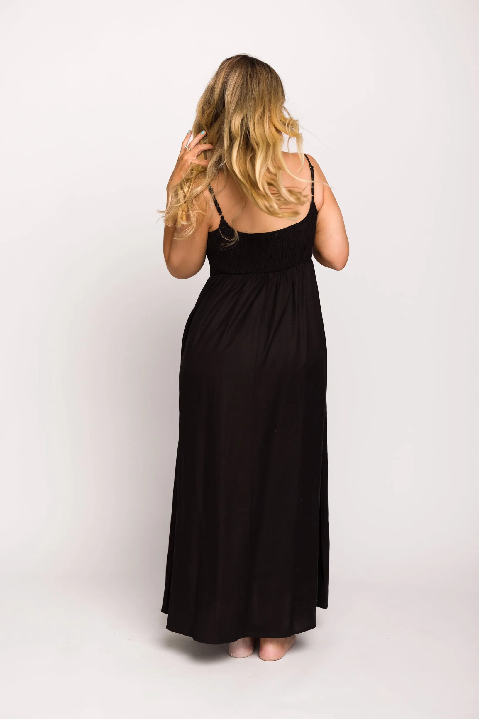 Josefina Smocked Maxi Dress in Black - Bump Friendly